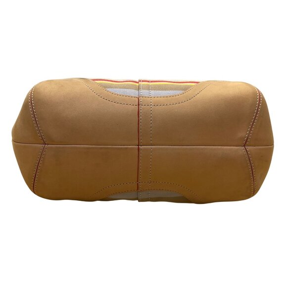 Coach Women’s Multicolor Canvas & Leather Striped With Daisy Charm Tote Bag Sz M - Picture 7 of 15